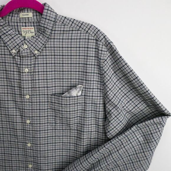 J.Crew Pima Cotton Oxford Shirt Men’s XL Tall Classic Fit Gray Navy Grid Check - Picture 4 of 12